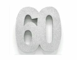 Zilver Tafeldecoratie Cijfer 60 Glitter 20,5cm